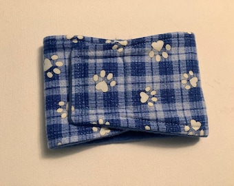 READY to SHIP - Small  - Male Dog Diaper - Male Dog Belly Band -Paw Prints on Blue Plaid