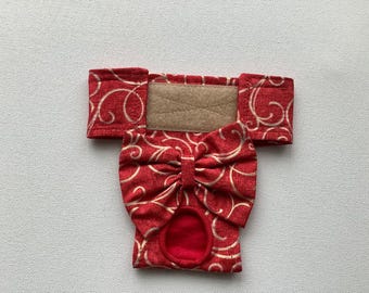 READY to Ship- XS  -  Female Dog Panty/Diaper -Red with Gold Metallic Swirls