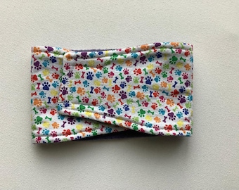 READY to SHIP - Large - Male Dog Diaper - Belly Band - White with Multi Paw Prints