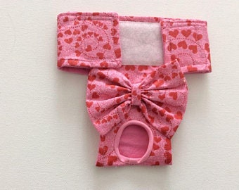 Available in all Sizes Female Dog Diaper Dog Panties Nappy Britches Red with Hearts and Glitter