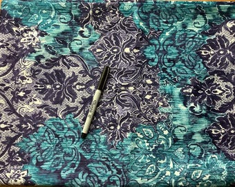 PUL -Teal and Purple Floral - Damask  - One and 1/2 yards -  Diaper Making