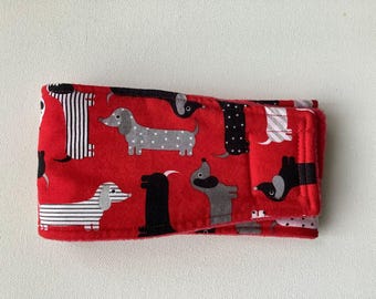 READY to SHIP  23-26 - Only 3 3/4" wide -Lined with PUL- Male Dog Diaper - Belly Band - Red Doxies