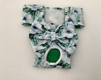 READY to Ship- XS  Female Dog Panty/Diaper - Green and White Floral