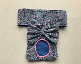 READY to SHIP - Large  Petite -  Female Dog Panty/Diaper -Blue and Pink Paisley