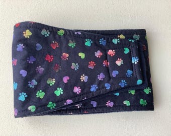 READY to SHIP  23-26 - Male Dog Diaper - Belly Band -Navy with Multi Paw Prints