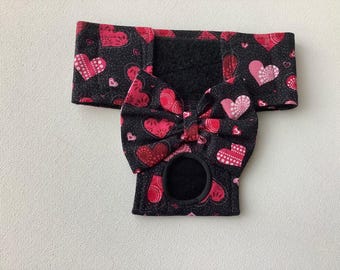 READY to SHIP - Small Petite  -  Female Dog Panty/Diaper - Black with Hearts