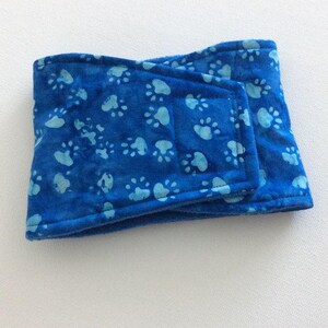 Waterproof, Absorbent, Reusable Belly Bands for Dogs - Dog Diapers - Blue Batik with Paw Prints - XS - Large