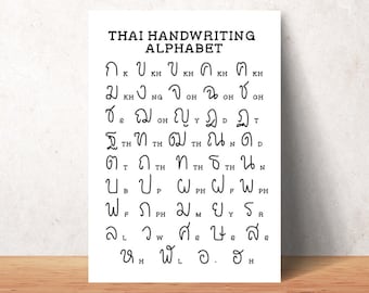 Thai Alphabet Poster: Hand-Written Characters, Retro Asian Decor (JPEG Digital Download)