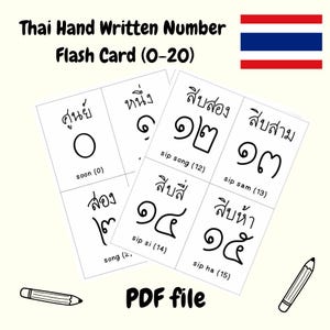 Thai Karte, Thai Zahl, 0-20, handgeschrieben, Thai lesen, Thai lernen, druckbare PDF, Übungsarbeitsbuch für Anfänger