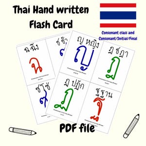 Thai Karte, Thai handgeschrieben, Thai lesen, Thai lernen, Thai Konsonanten Klassen, druckbare PDF, Übungsarbeitsbuch für Anfänger