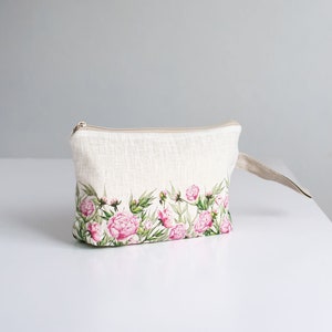 Peony print wristlet pouch