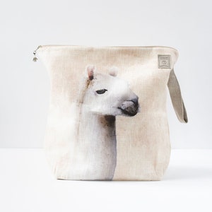 Work in progress Project Bag with zipper. Large. Lama print. image 1