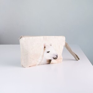 Wristlet pouch Alpaca print fabric Natural linen image 2