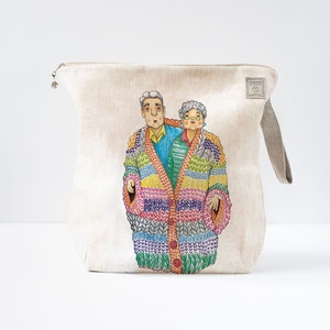 Project Bag with zipper. Nice fun woman and man print will melt yours heart. The picture was drown special for project bag. image 1
