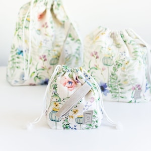 Set of 3 Summer Meadow print Project Bags. Sizes XL, Large and Small. image 1