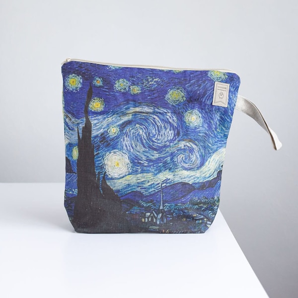 Project bag. Work in progress Project Bag with zipper. Yarn organizer. Vincent van Gogh "Starry night"