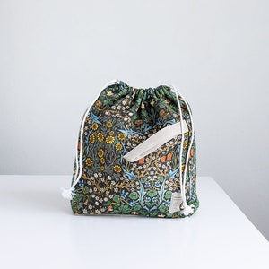 William Morris. Blackthorn. Linen project bag, Knitting needle holder, Knitting Project Bag. Drawstring. Size Large. image 1