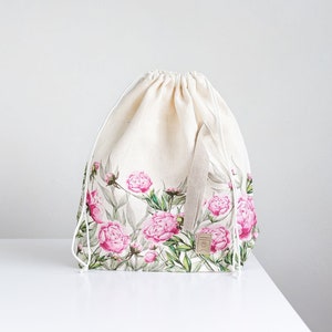 XL size Knitting Project Bag. Special KnitterBag design. Peony Drawstring Knitting Project Bag. Large. Summer Flowers collection