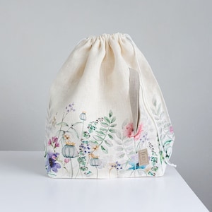 Borsa per progetti di maglia taglia XL. Design speciale KnitterBag. Borsa per progetti di maglia con coulisse a forma di fiore. Grande. Collezione Summer Flowers.