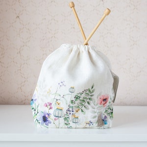 Drawstring Knitting Project Bag. Large. Summer Flowers collection. Special KnitterBag design.
