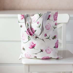 Shopping tote bag with Peony print image 1