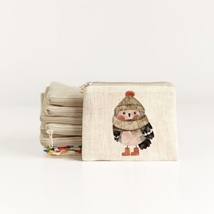 Petit sac à main zippé, petit porte-monnaie, pochette pour accessoires de couture, pochette à tricoter, sac à main zippé oiseau d'hiver