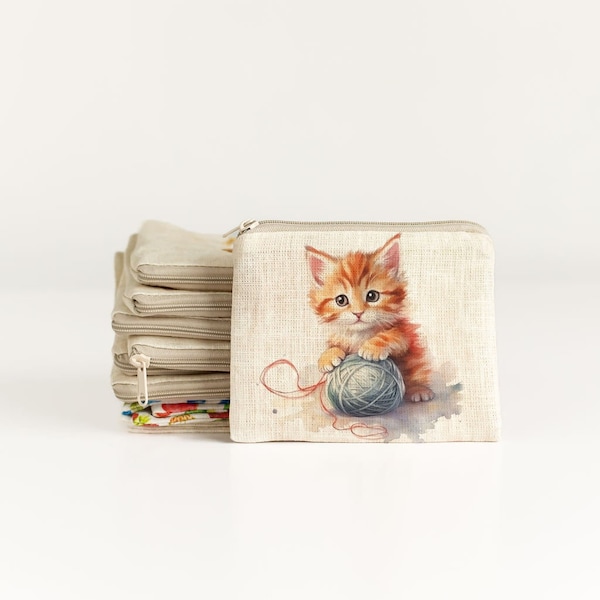 Small zip purse, zip purse, small coin purse, sewing notions pouch, knitting pouch, Cat print