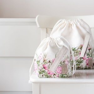 Project bags. Set of 2 Knitter Project Bags. Large and Small. Summer Flowers collection. Peony print