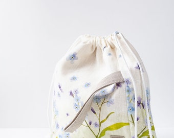 Drawstring Knitting Project Bag. Large. Summer Flowers collection. Special KnitterBag design. Not Forgotten Flowers