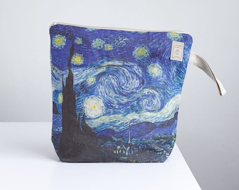 Project bag. Work in progress Project Bag with zipper. Yarn organizer. Vincent van Gogh "Starry night"