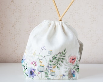 Drawstring Knitting Project Bag. Large. Summer Flowers collection. Special KnitterBag design.