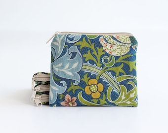 Small zip purse, small coin purse, sewing notions pouch, knitting pouch, William Morris, Golden Lily print.