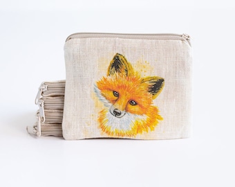 FOX zip purse, Small zip purse, small coin purse, sewing notions pouch, knitting pouch