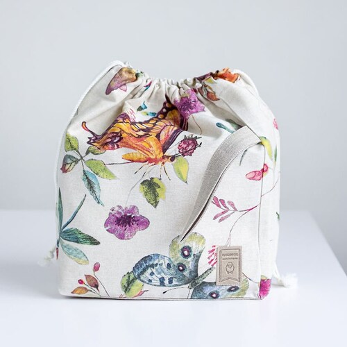 Poppy Drawstring Knitting Project Bag. Large. Summer Flowers - Etsy