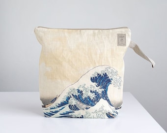 Sac à projet. Sac à projet avec fermeture éclair. Organiseur de fil. Sac inspiré de Hokusai La Grande Vague.