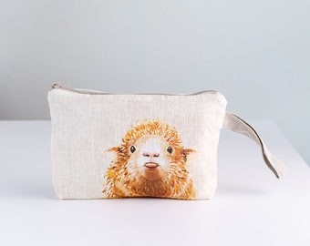 Pencil case with Sheep print, fabric Natural linen pouch, case aesthetic, pouches, canvas pencil pouch for shool