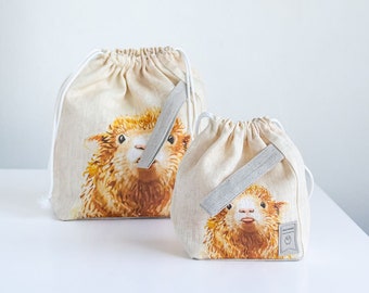 Project bags. Set of 2 Knitter Project Bags. Large and Small.  Sheep print