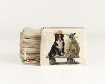 Small zip purse with dog and sheep print