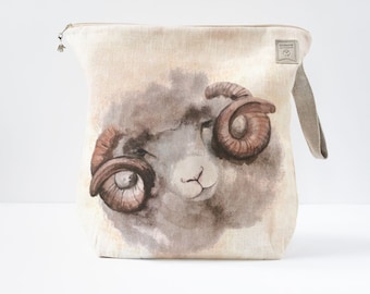 Sheep print project bag. Work in progress Project Bag with zipper