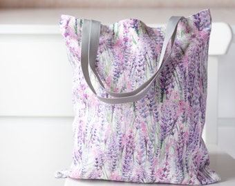 Lavender Bag. Market shopping tote bag with lavender print.