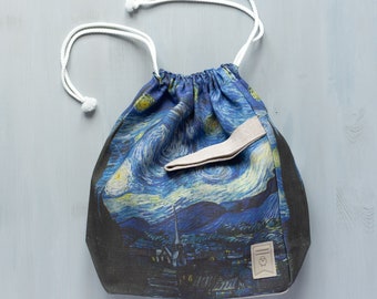 Drawstring Knitting Project Bag. Large. Bag inspired  Vincent van Gogh "Starry night"