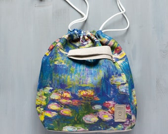 Water lilies Claude Monet inspired Project Bag. Large. Knitter gift