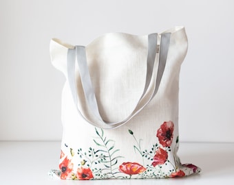 Linen Market Bag from Summer Flowers collection. Poppy pattern