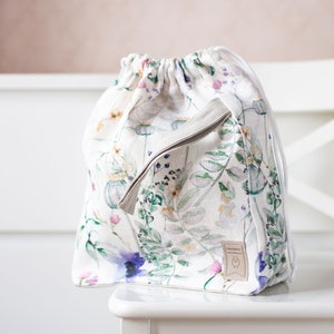 Drawstring Knitting Project Bag. Large. Summer Flowers collection. Special KnitterBag design.