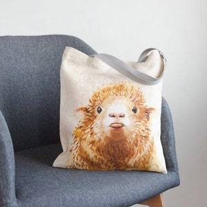 Linen Market Bag. Shopping tote with sheep. image 1