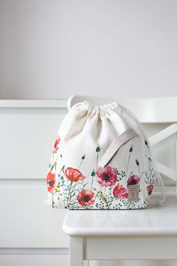 Drawstring Knitting Project Bag. Large. Summer Flowers Etsy