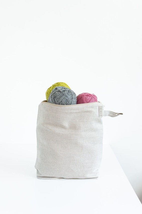 Natural Linen Gray Project Bag. Work in Progress Project Bag With Zipper. Yarn Organizer Etsy Canada