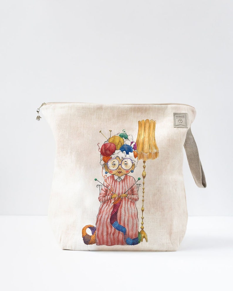 Project Bag with zipper. Nice fun woman print will melt yours heart. The picture was drown special for project bag. image 1