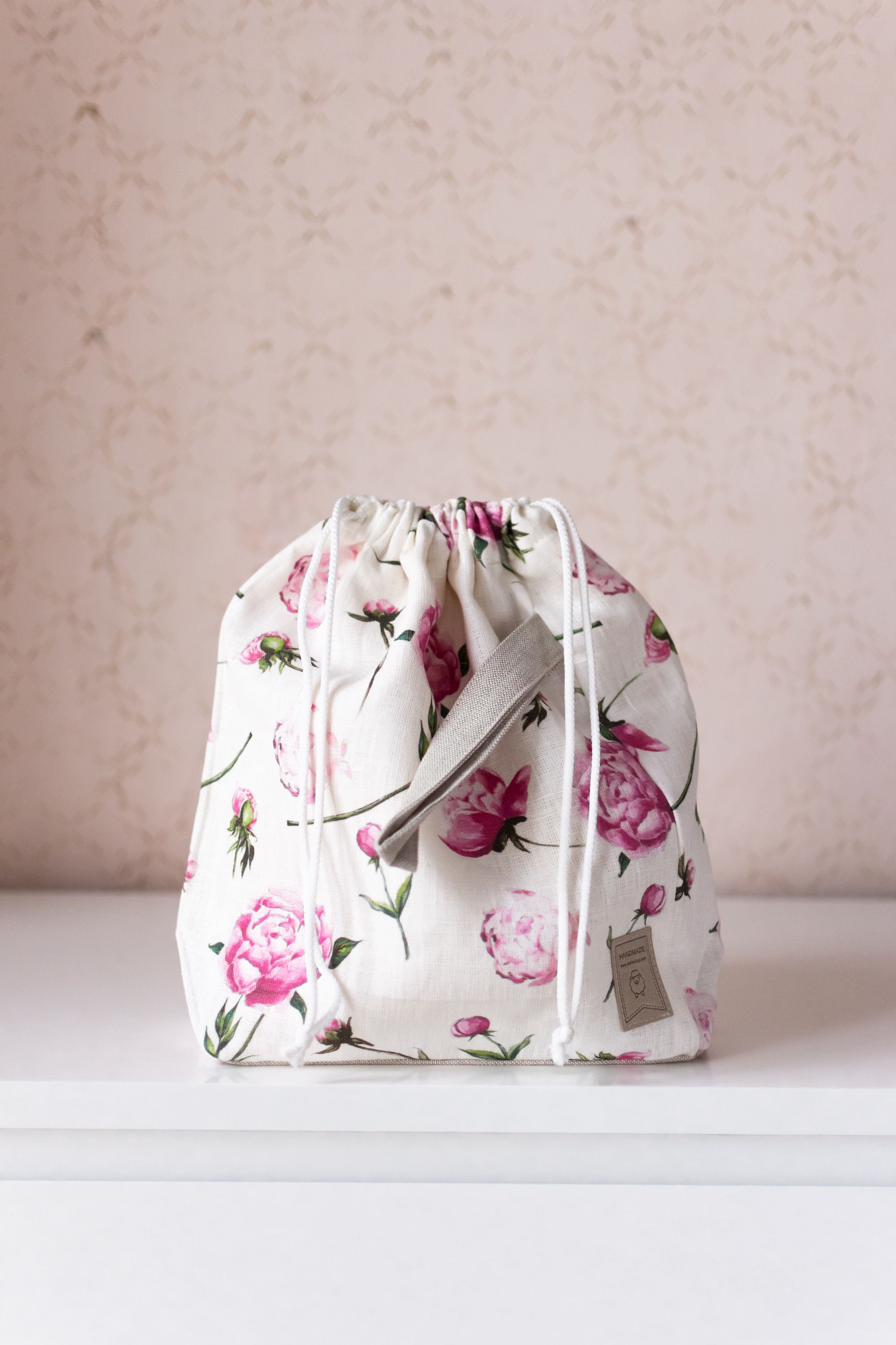 Peony Drawstring Knitting Project Bag. Large. Summer Flowers | Etsy