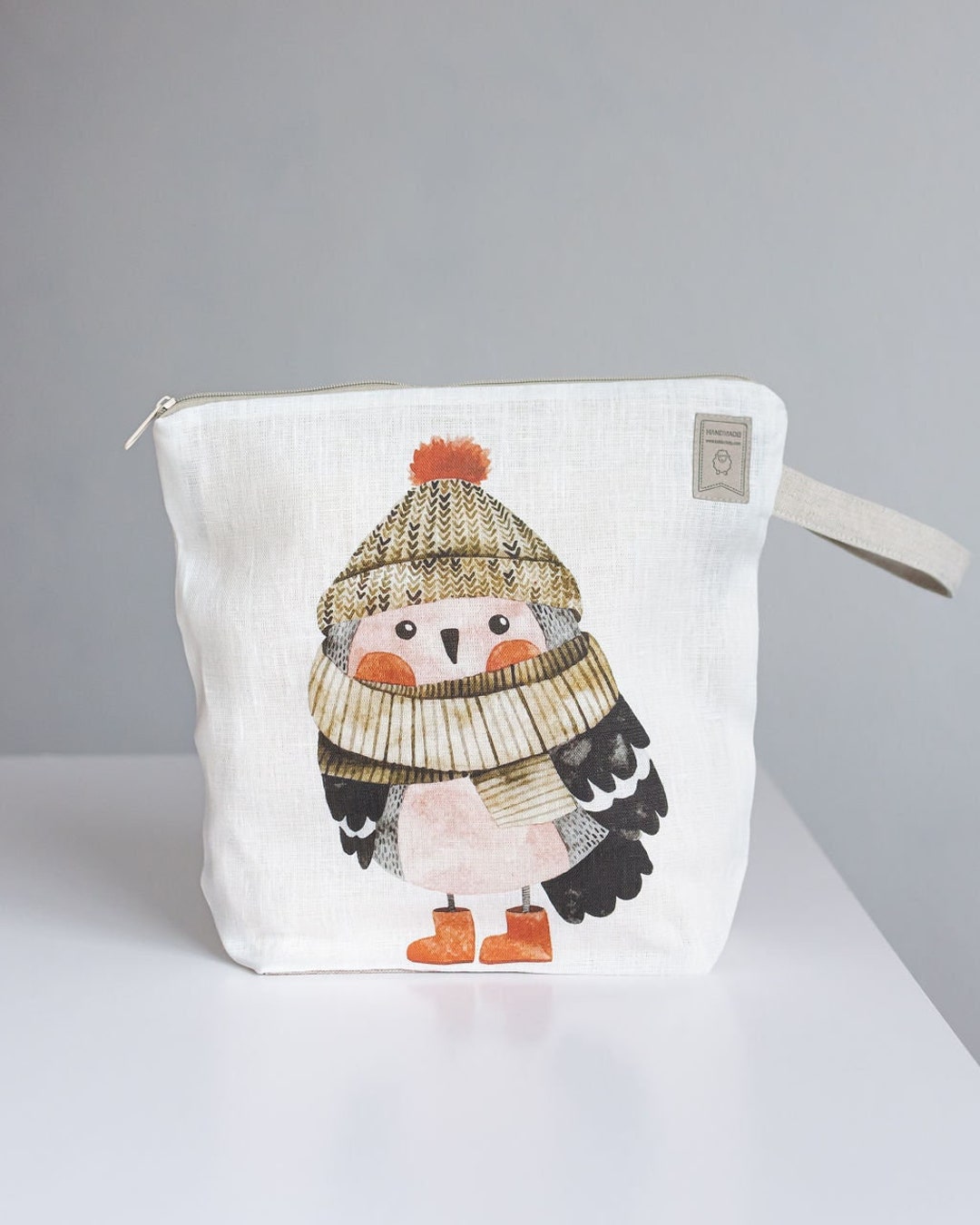 Project Bag With Bird Print. Work in Progress Project Bag With Zipper